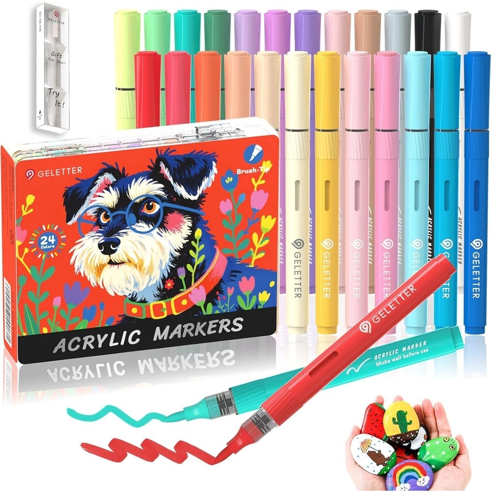 Geleters 24 count Extended Set Water Based Acrylic Paint Markers/Pens 6mm